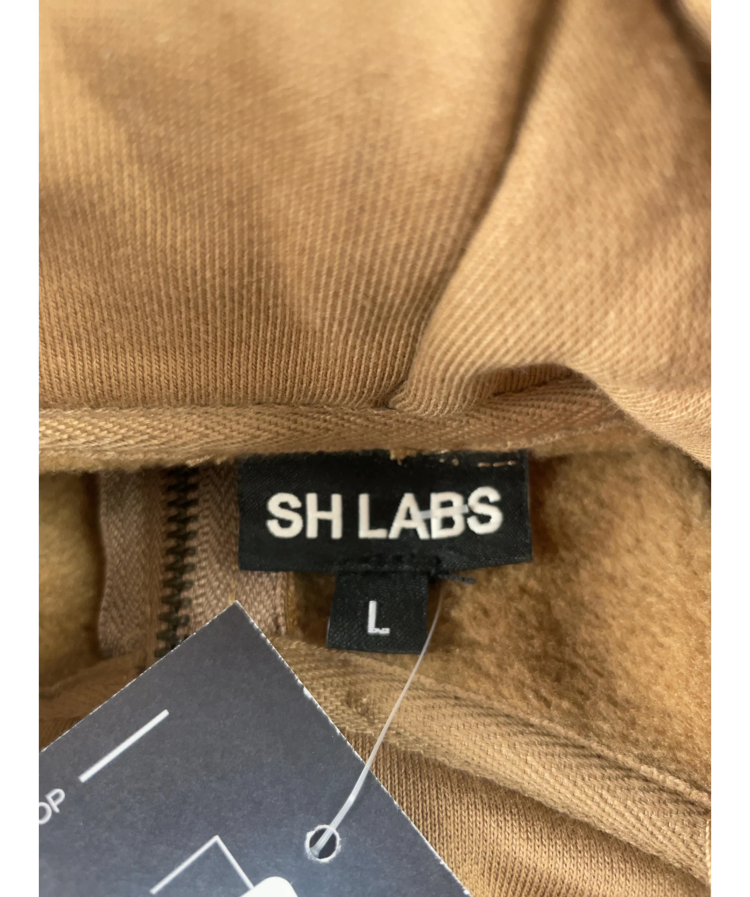 SH LABS Brown Camel Oversized Longline Zip-Up Hoodie Dress, size UK L — detail