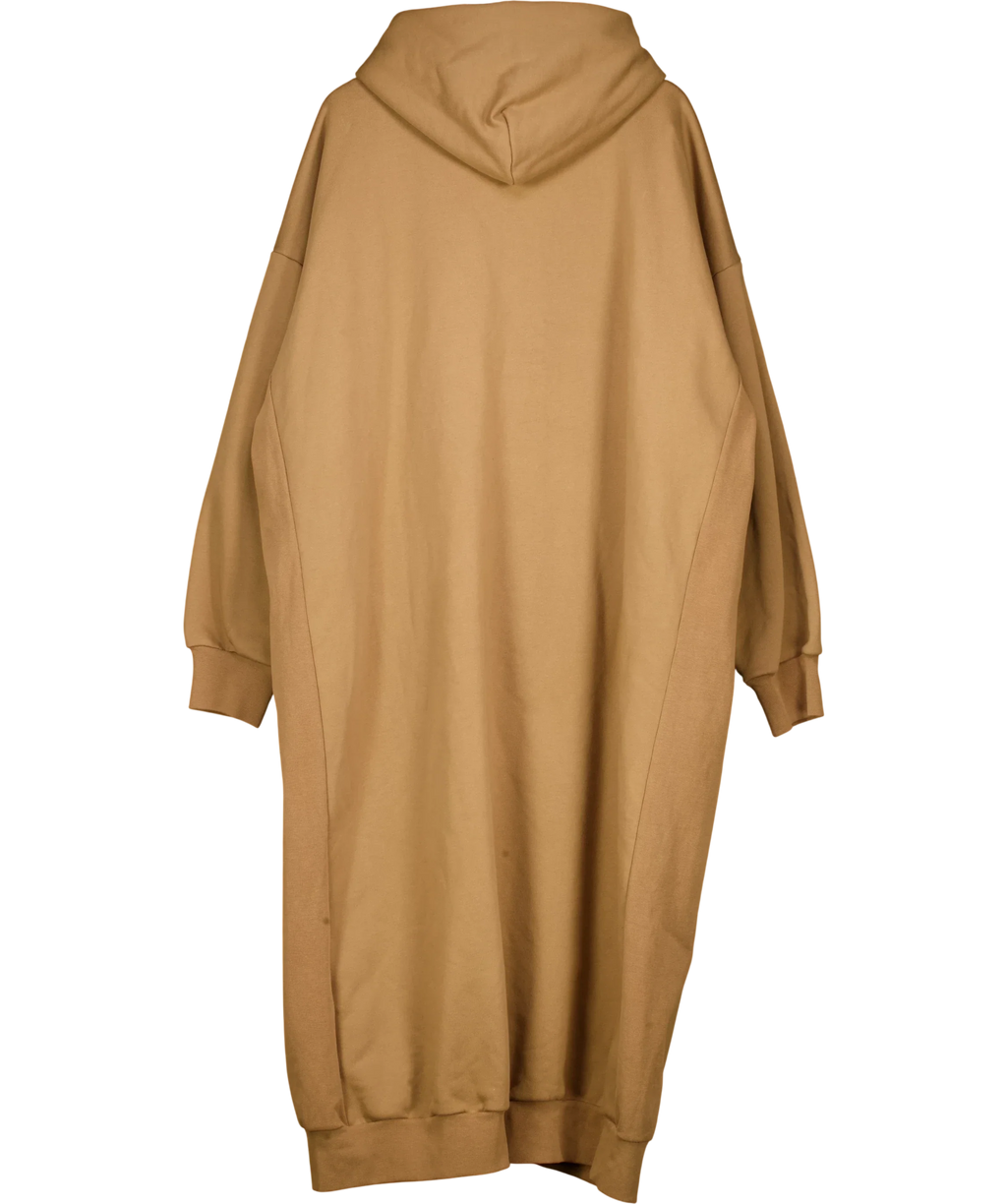 SH LABS Brown Camel Oversized Longline Zip-Up Hoodie Dress, size UK L — back