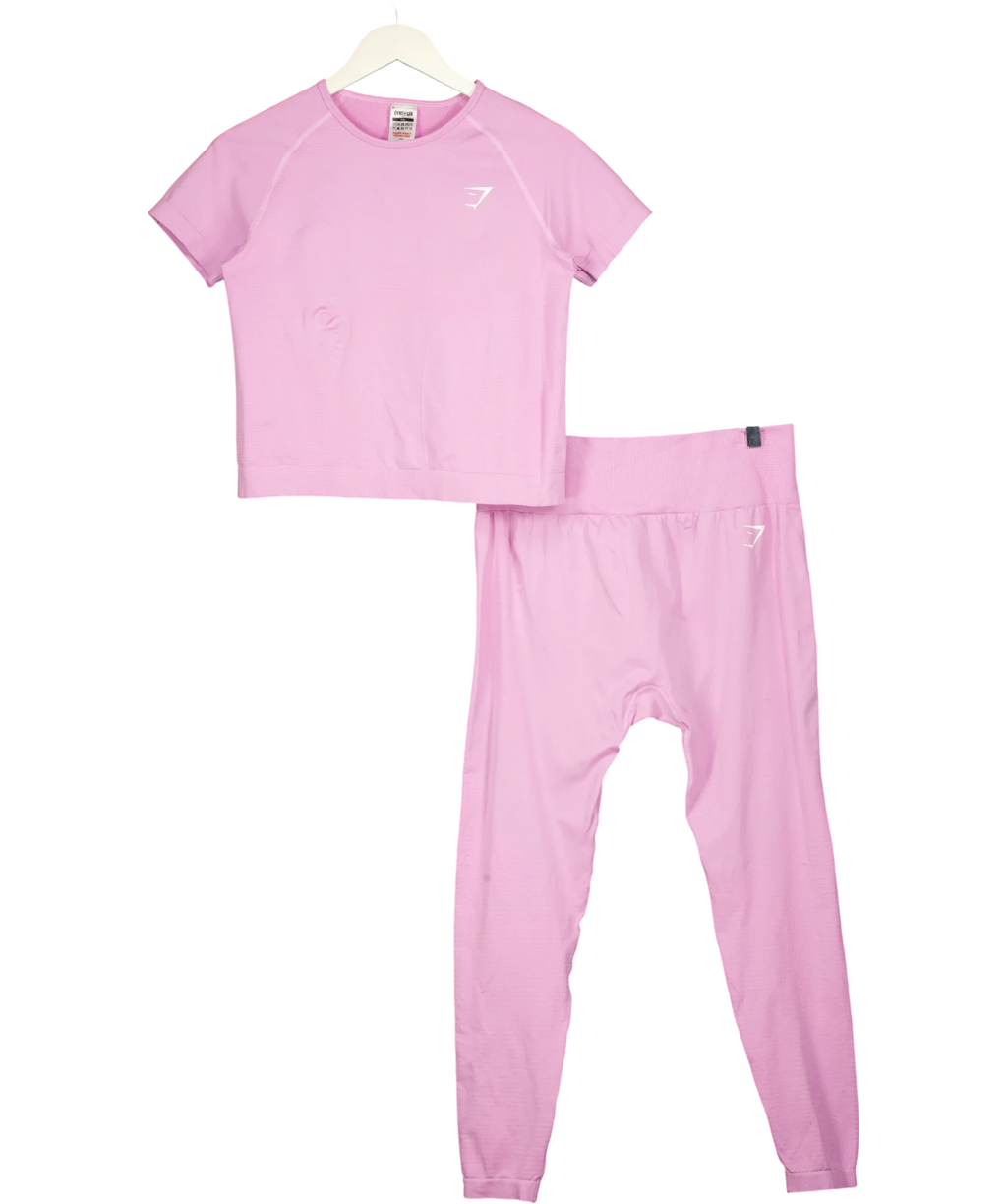 GYMSHARK Purple Seamless 2-Piece T-Shirt & Leggings Set Pink, size UK XXL — front