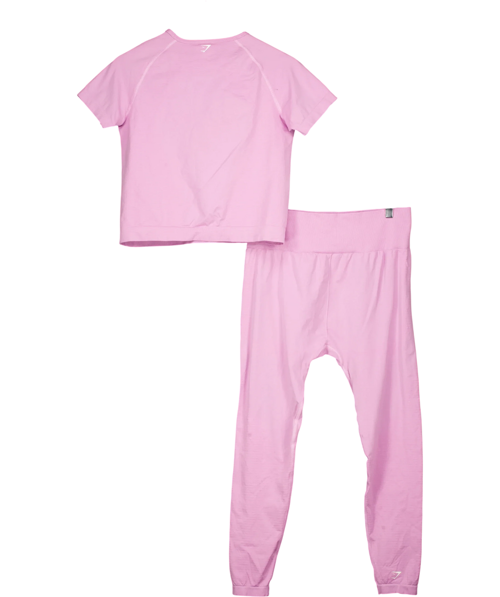 GYMSHARK Purple Seamless 2-Piece T-Shirt & Leggings Set Pink, size UK XXL — back
