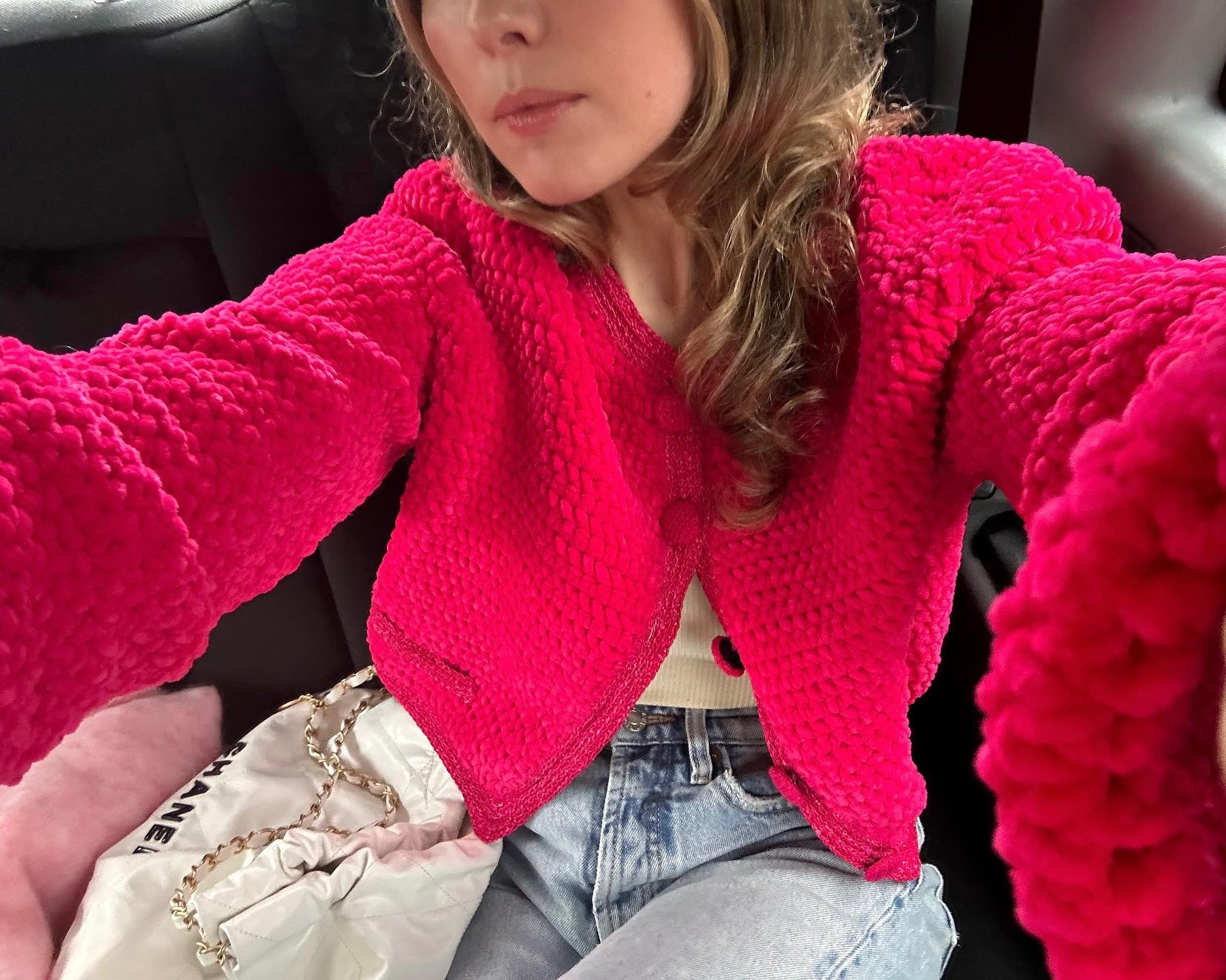 Magda Butrym Pink Chenille Crochet Blazer In Fuchsia Fr34 UK 6