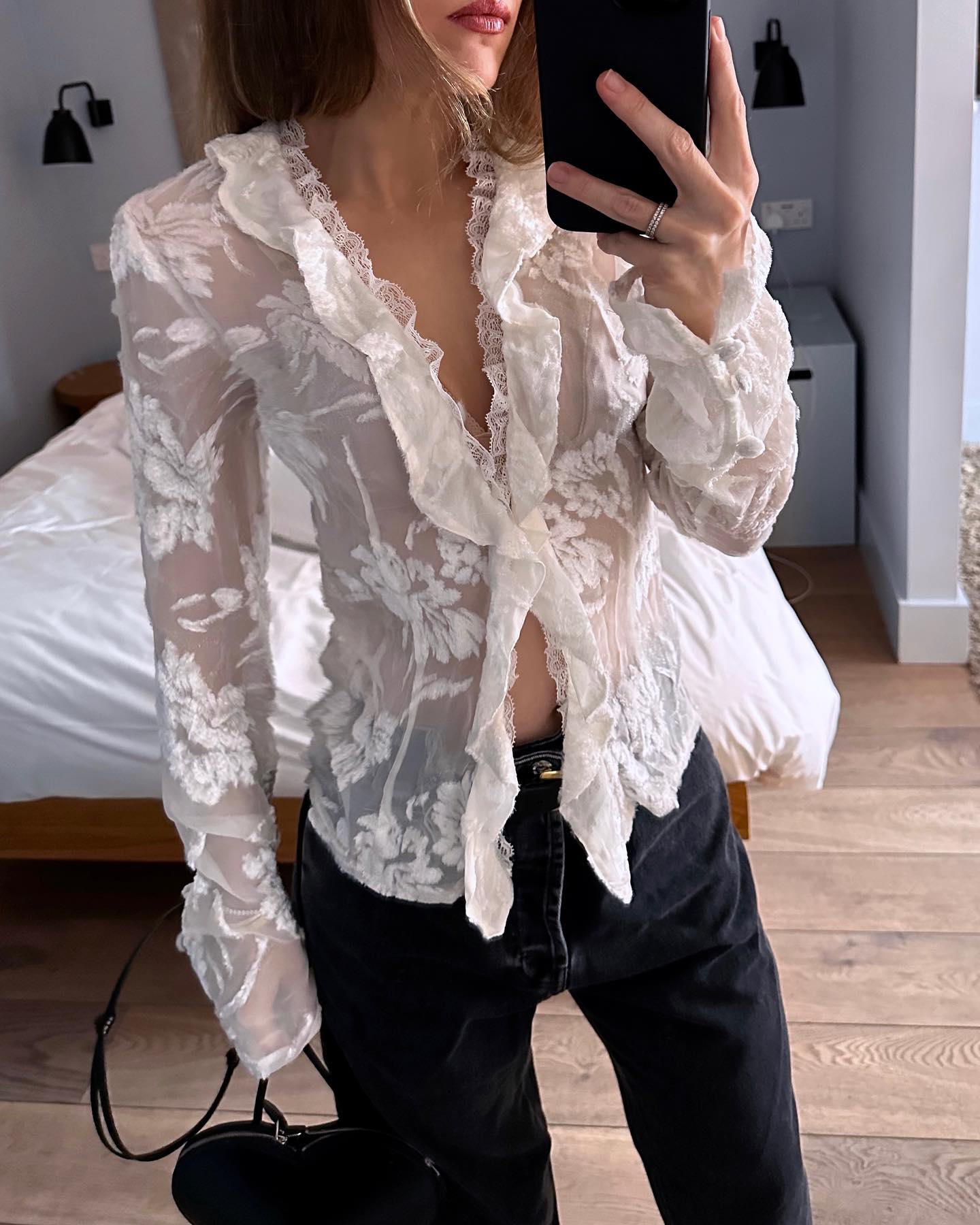 Coperni Cream Ruffled Silk Top UK 6