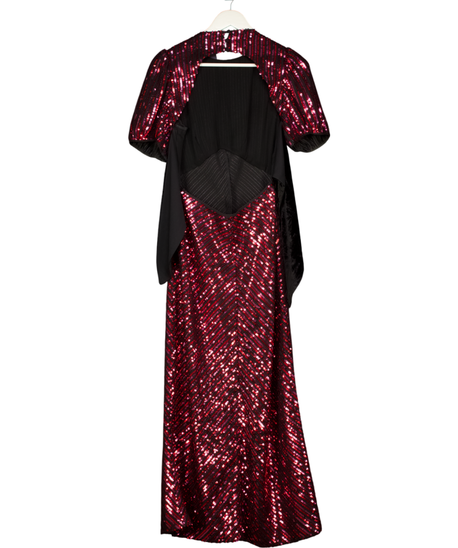 RIXO X Laura Jackson Red Daisy Sequinned Midi Dress UK M