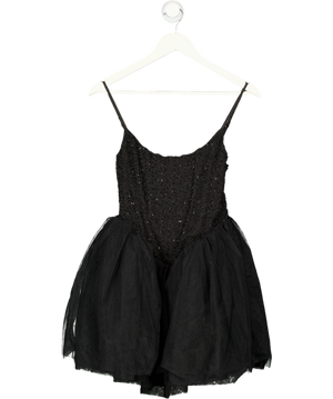 OH POLLY Black Beaded Tulle Skirt Mini Dress UK 8