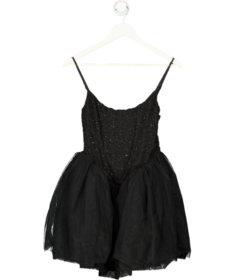 OH POLLY Black Beaded Tulle Skirt Mini Dress UK 8