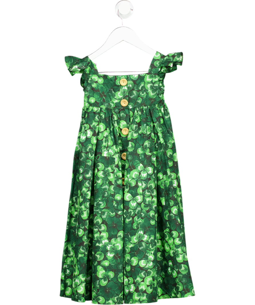 DOLCE & GABBANA Green Printed Poplin Ruffled Sleeve Dress 4 Years