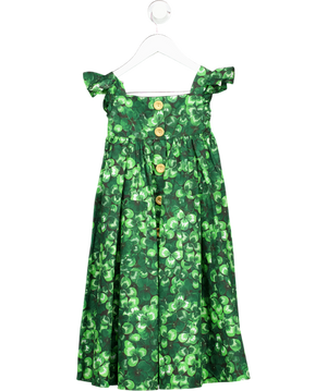 DOLCE & GABBANA Green Printed Poplin Ruffled Sleeve Dress 4 Years