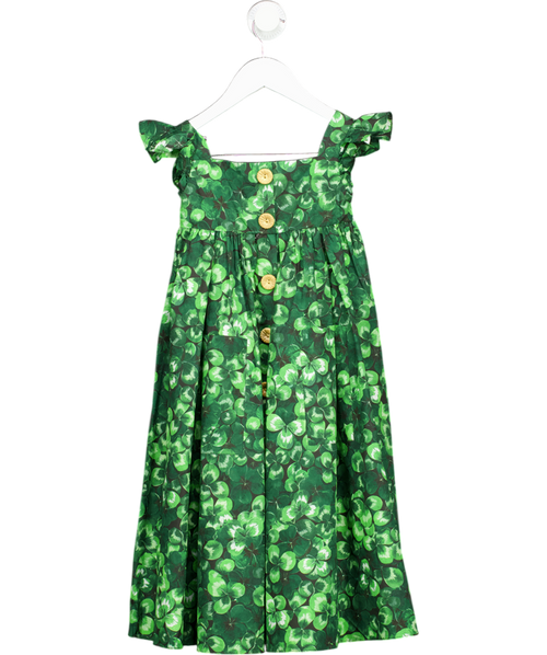DOLCE & GABBANA Green Printed Poplin Ruffled Sleeve Dress 4 Years