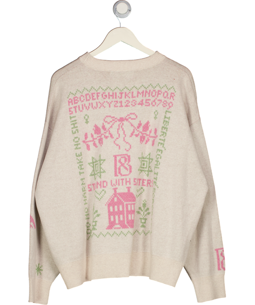 BLACK & BEECH Cream Cross Stitch Sororitie Jumper UK XXL