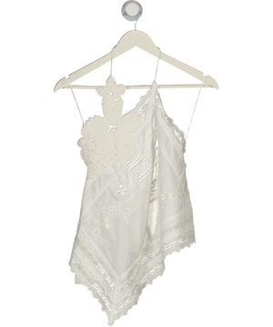 ZARA White Cotton And Embroidered Lace Tie Back Top UK XS
