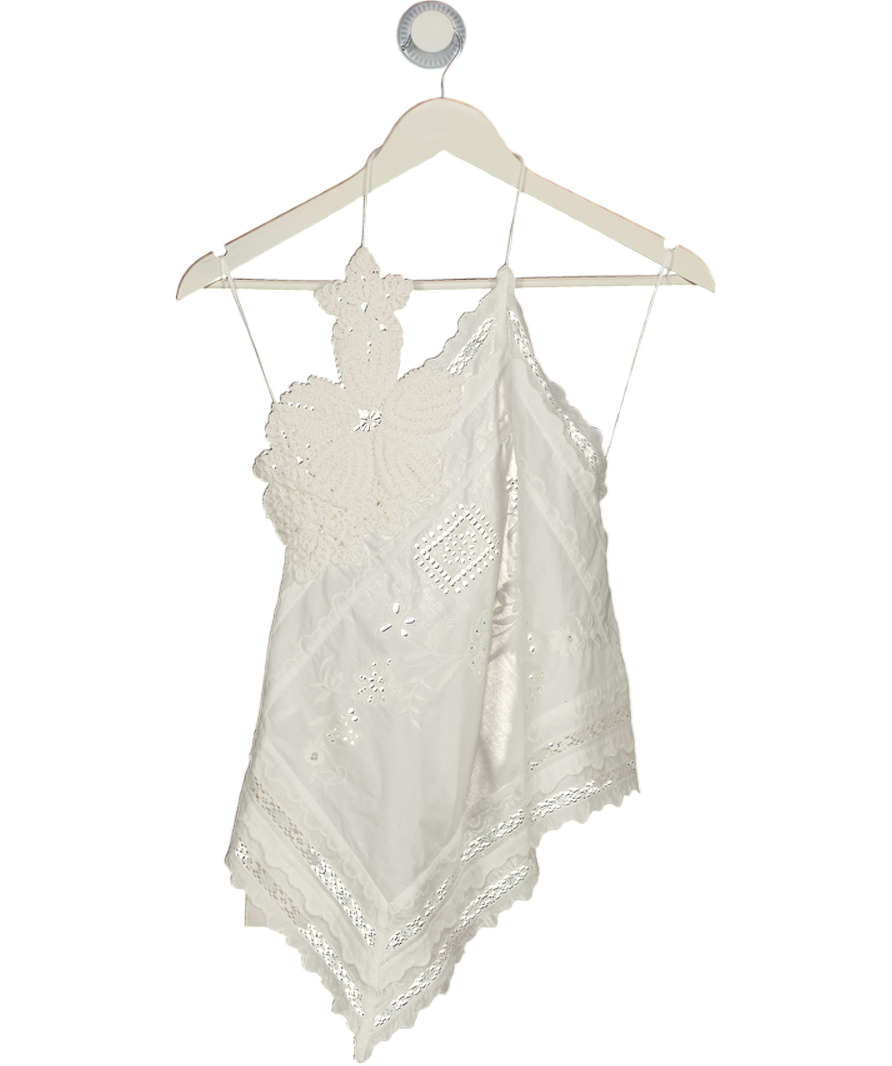 ZARA White Cotton And Embroidered Lace Tie Back Top UK XS