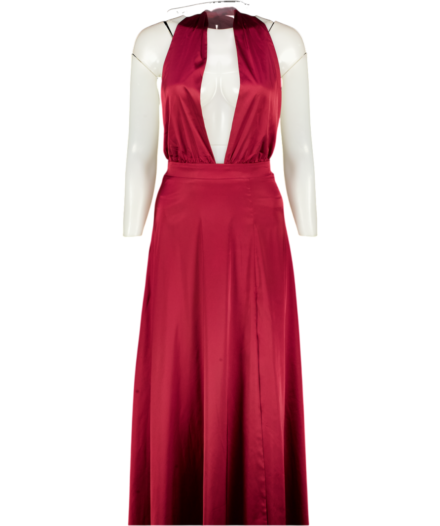 Nadine Merabi Gracie Dark Red Satin  Halter Maxi Dress UK XS