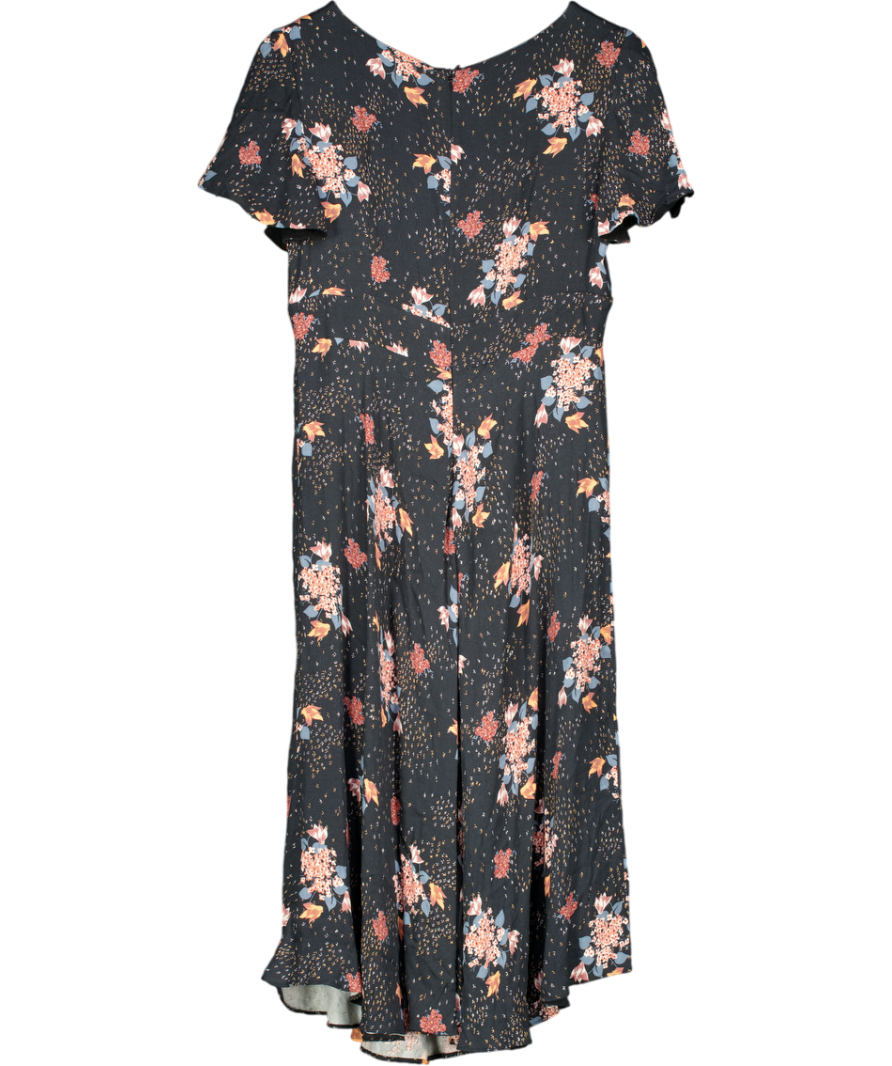 Monsoon Navy Blue Floral Midi Dress UK 12
