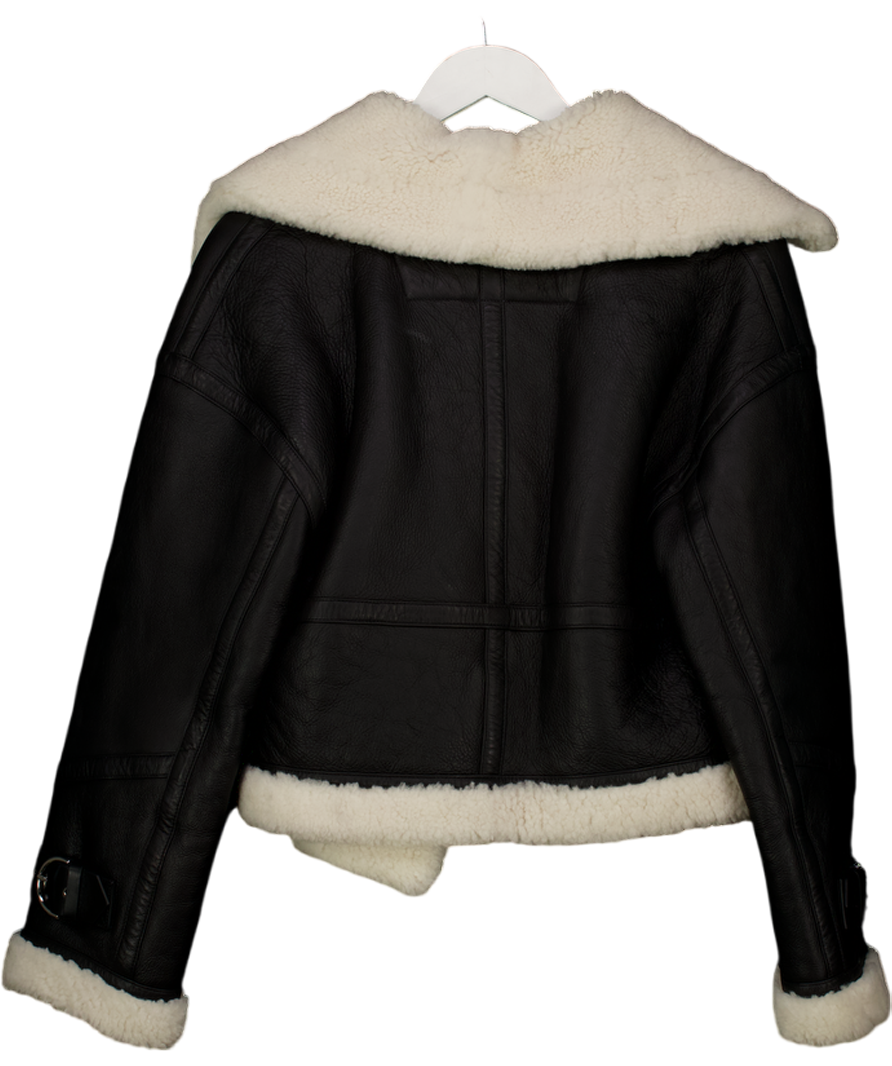 Shoreditch Ski Club Daia Black Nappa Leather & Shearling Jacket UK XS