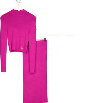 MICHAEL Michael Kors Pink 2-piece Fuchsia Metallic Ribbed Knit Pencil Skirt And Jumper Set UK XS