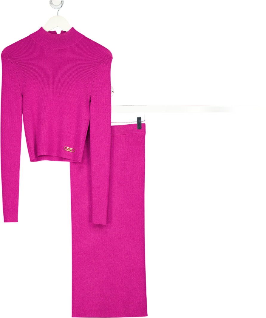 MICHAEL Michael Kors Pink 2-piece Fuchsia Metallic Ribbed Knit Pencil Skirt And Jumper Set UK XS