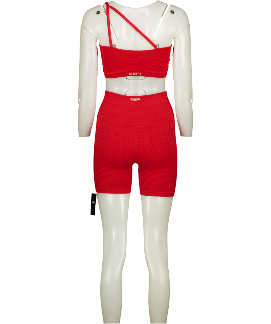 SEFI 2-piece Red Waffle Textured Activewear Shorts & Bra Top UK S