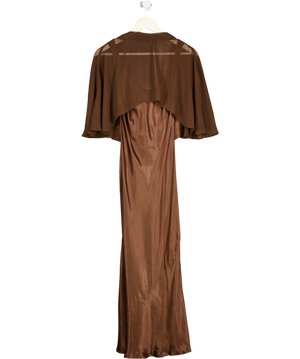 BY ANTHROPOLOGIE Brown Casey Cape Overlay Satin Midi Dress UK XS