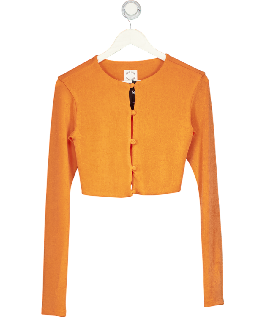 With Jéan Orange Cropped Cardigan Top UK XS