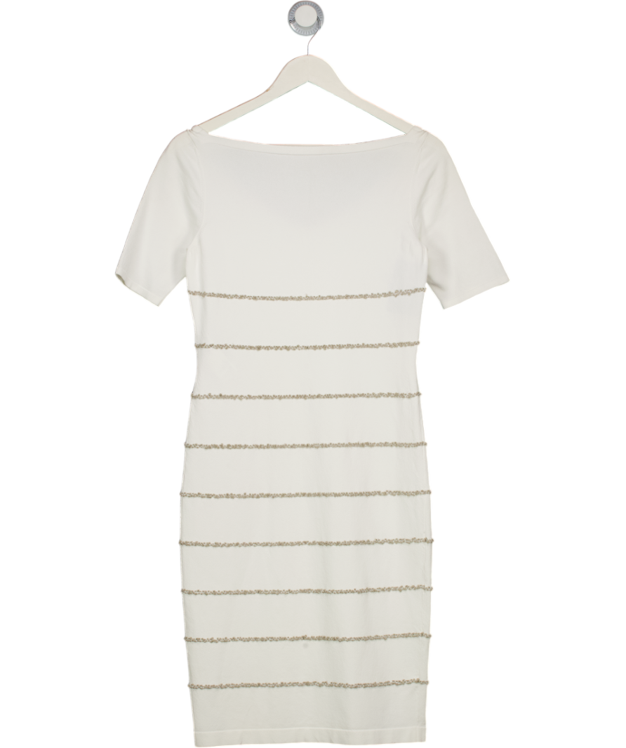 D.Exterior White 0a33 Textured Stripe Midi Dress UK S