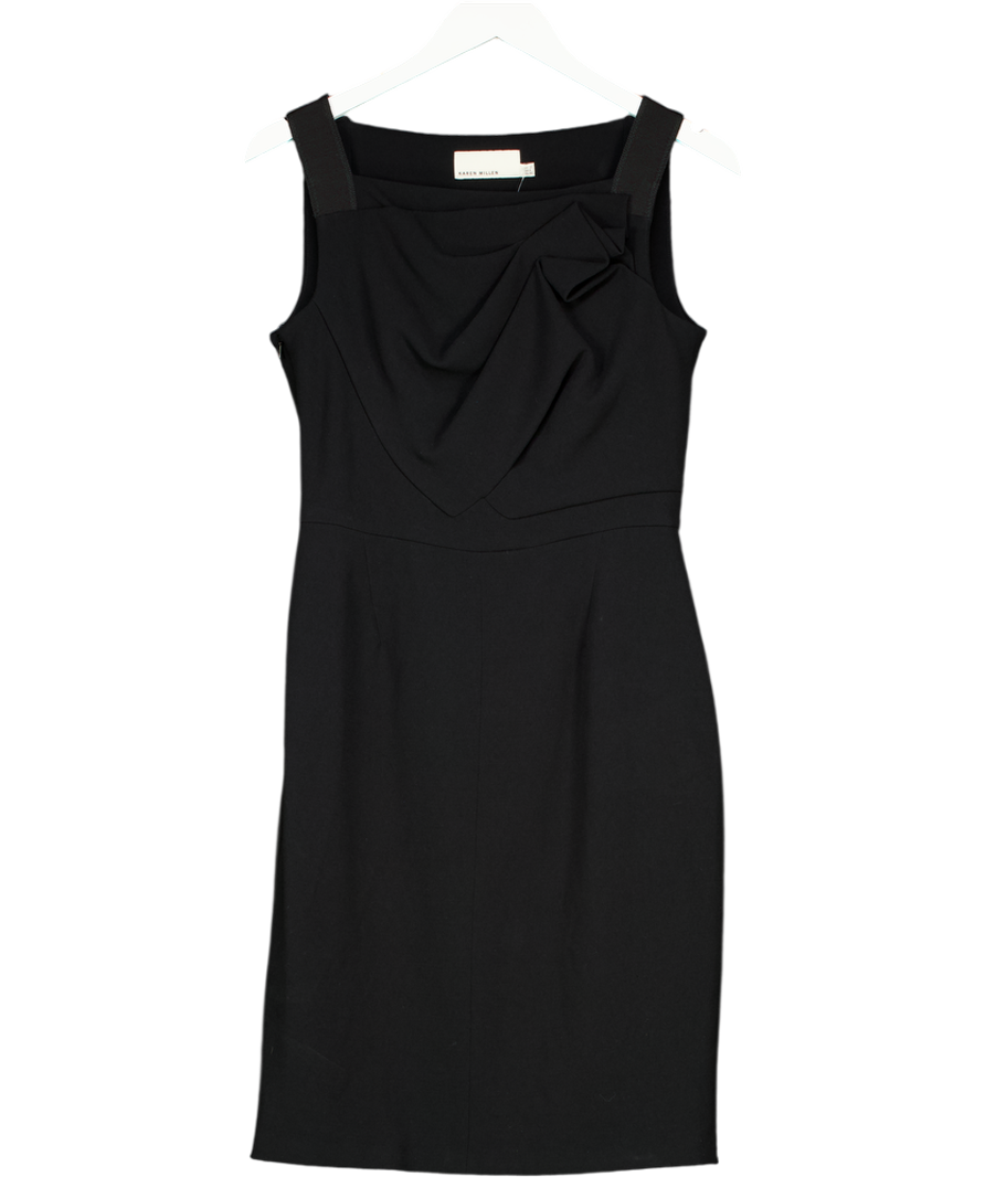 Karen Millen Black Pleat Detail Crepe Pencil Dress UK 12