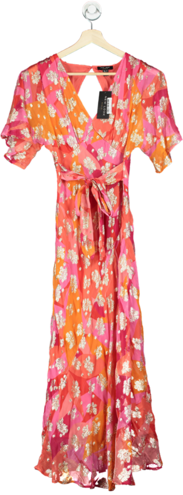New Look Multicolour Gold Flower Maxi Dress UK 8