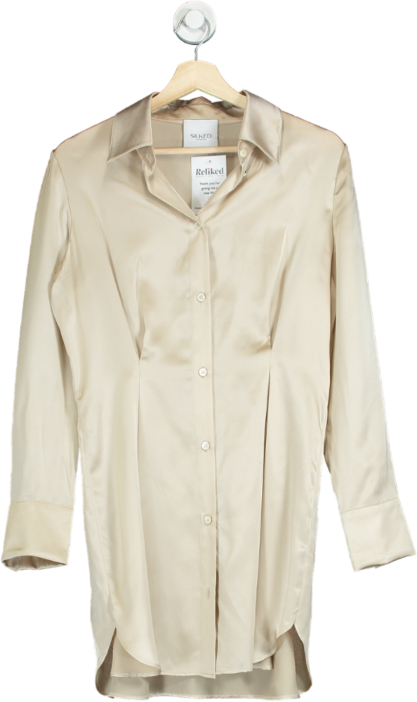Silked London Oyster Silk Shirt Dress UK 10