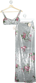 Camila Coelho Silver Pink Floral Sequin Two-Piece Co-ord Set UK S
