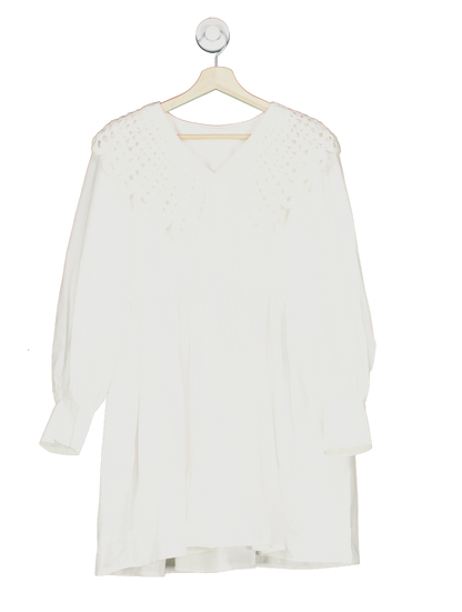 White Crochet Collar Detail Dress UK M