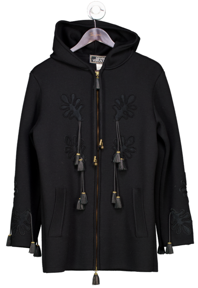 Gianni Versace Black Knitted Tassel Trim Knitted Coat It38 UK 10