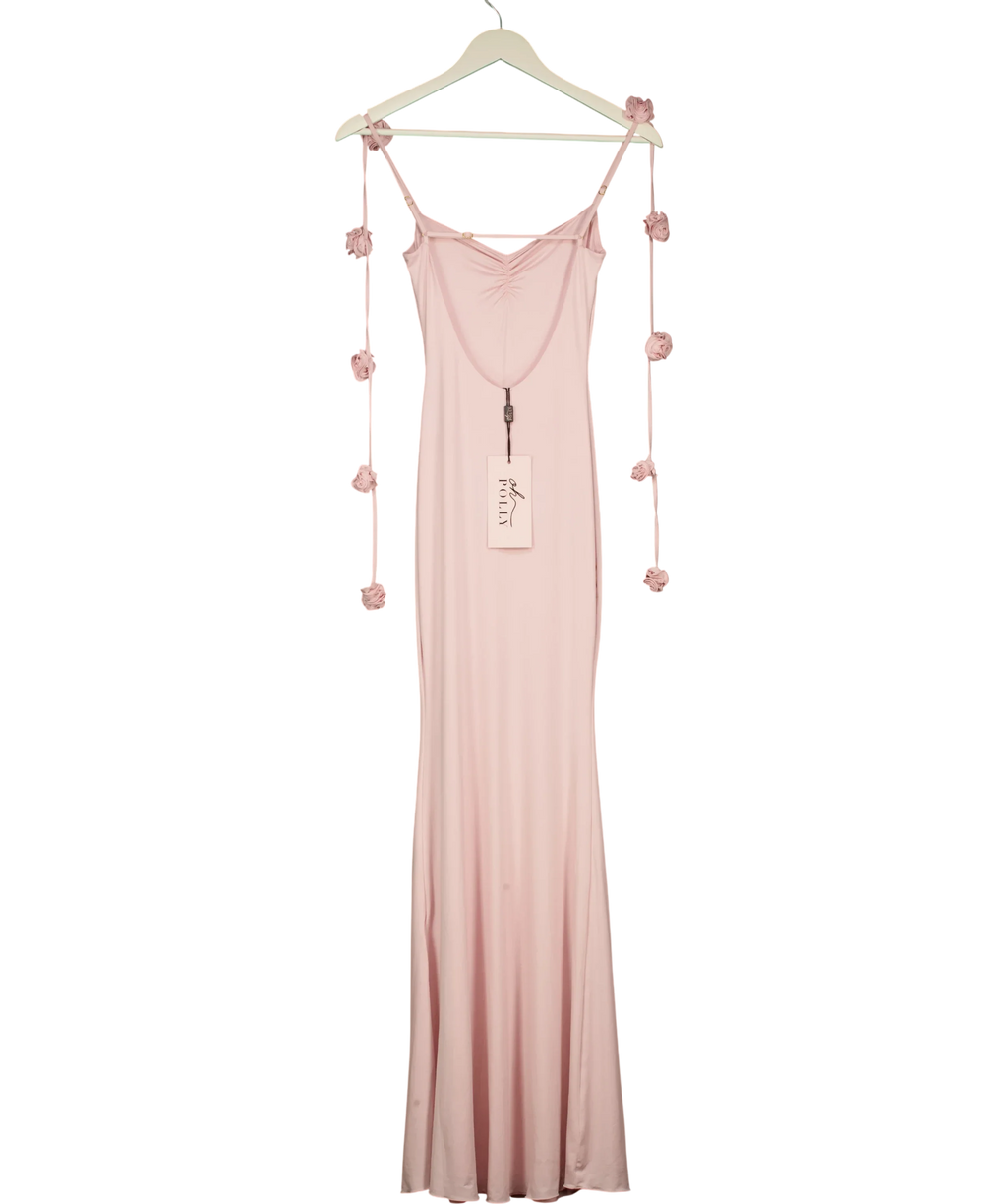 Oh Polly Blush Pink  Aldona Slinky Jersey Floral-appliqué Evening Gown UK XS — Front