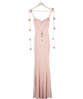 Oh Polly Blush Pink  Aldona Slinky Jersey Floral-appliqué Evening Gown UK XS — Front