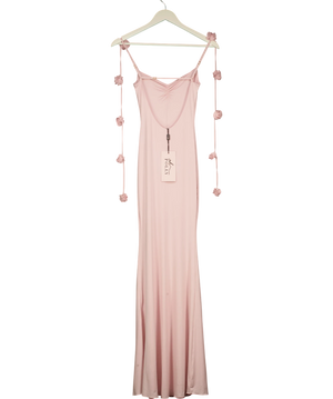 Oh Polly Blush Pink  Aldona Slinky Jersey Floral-appliqué Evening Gown UK XS