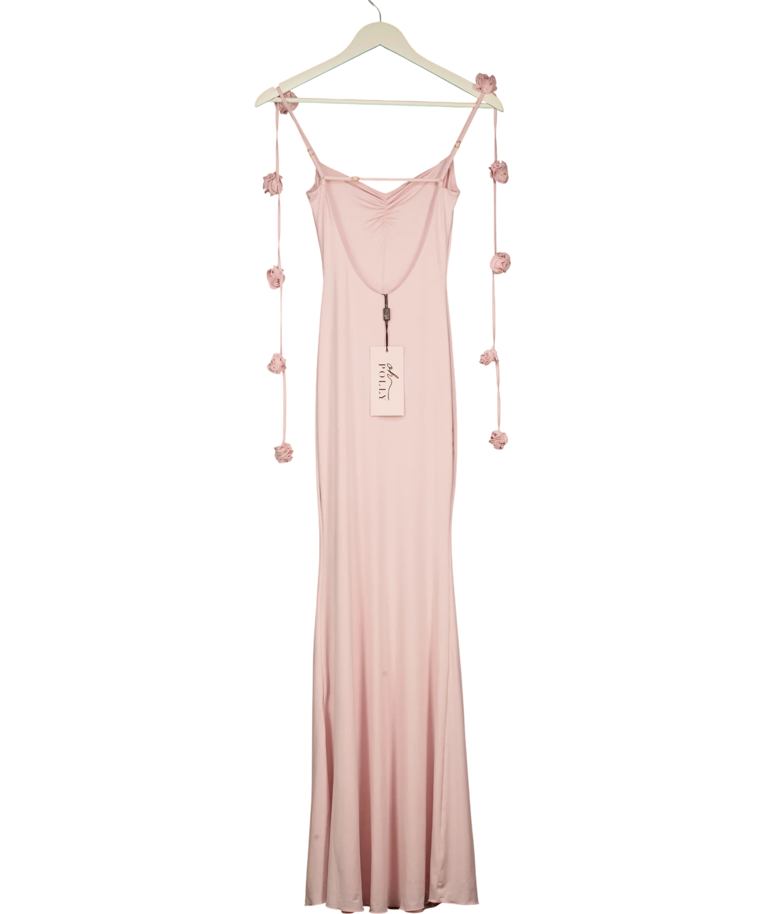 Oh Polly Blush Pink  Aldona Slinky Jersey Floral-appliqué Evening Gown UK XS — Front