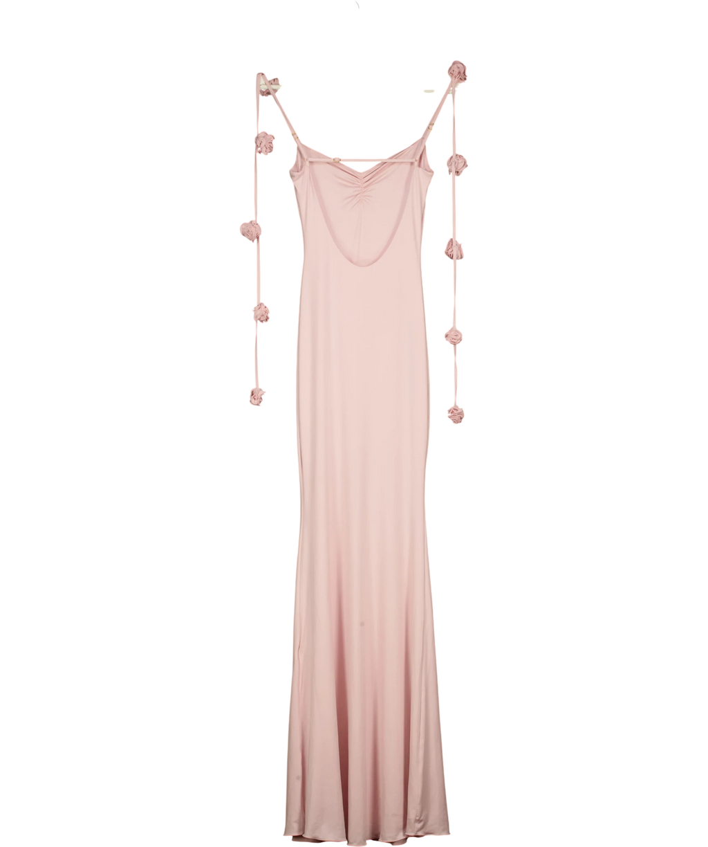 Oh Polly Blush Pink  Aldona Slinky Jersey Floral-appliqué Evening Gown UK XS — Back