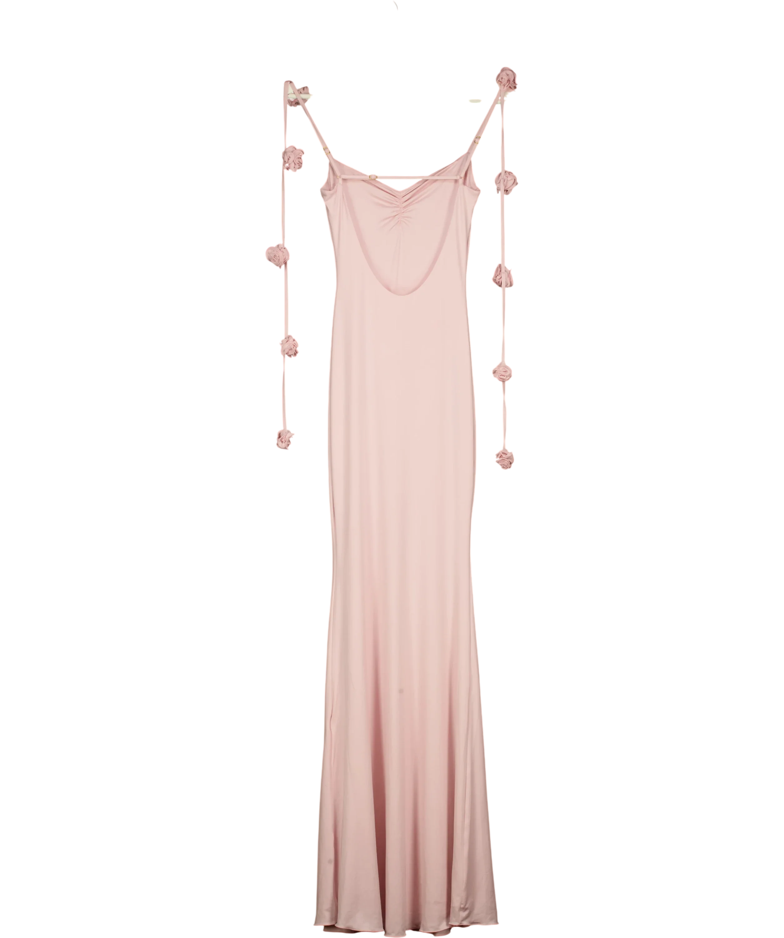 Oh Polly Blush Pink  Aldona Slinky Jersey Floral-appliqué Evening Gown UK XS — Back