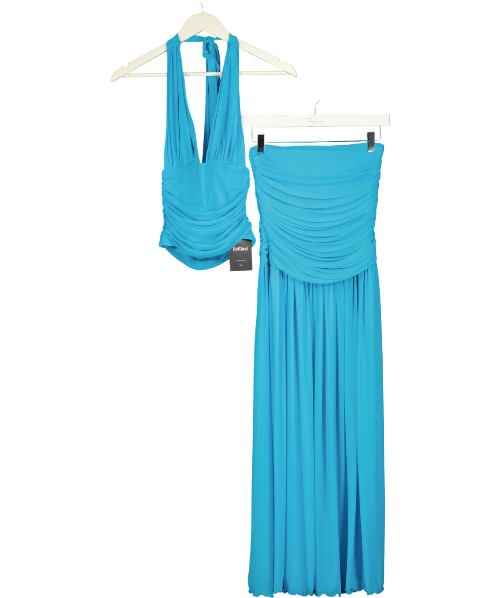 Musera Blue Halter Neck Maxi Dress UK XS — Front