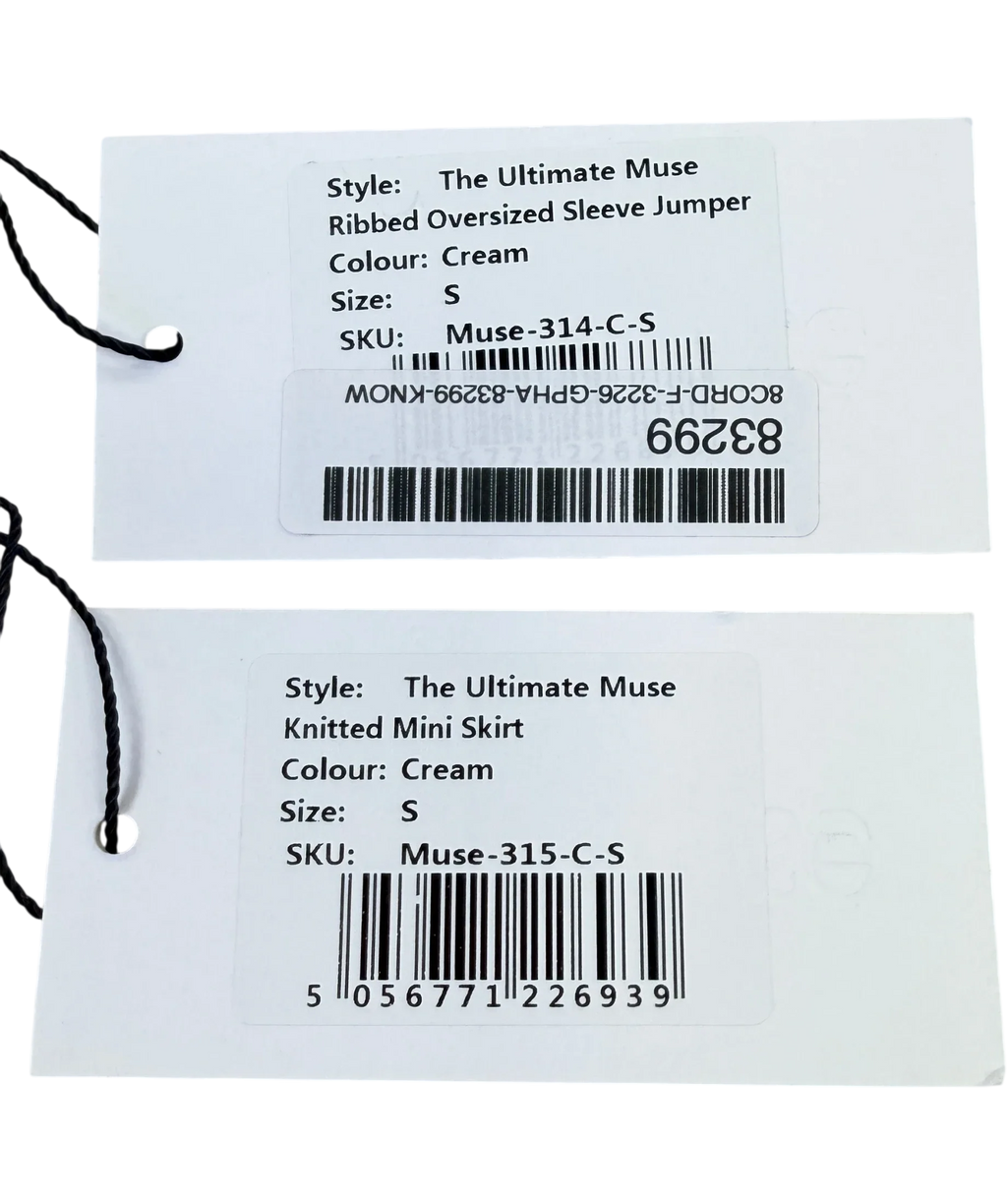 ODD MUSE Cream The Ultimate Muse Ribbed Jumper & Mini Skirt Set Cream, size UK S — care label
