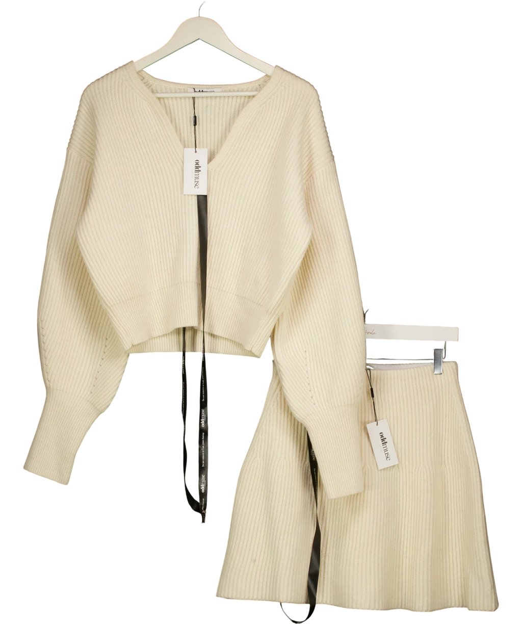 ODD MUSE Cream The Ultimate Muse Ribbed Jumper & Mini Skirt Set Cream, size UK S — front