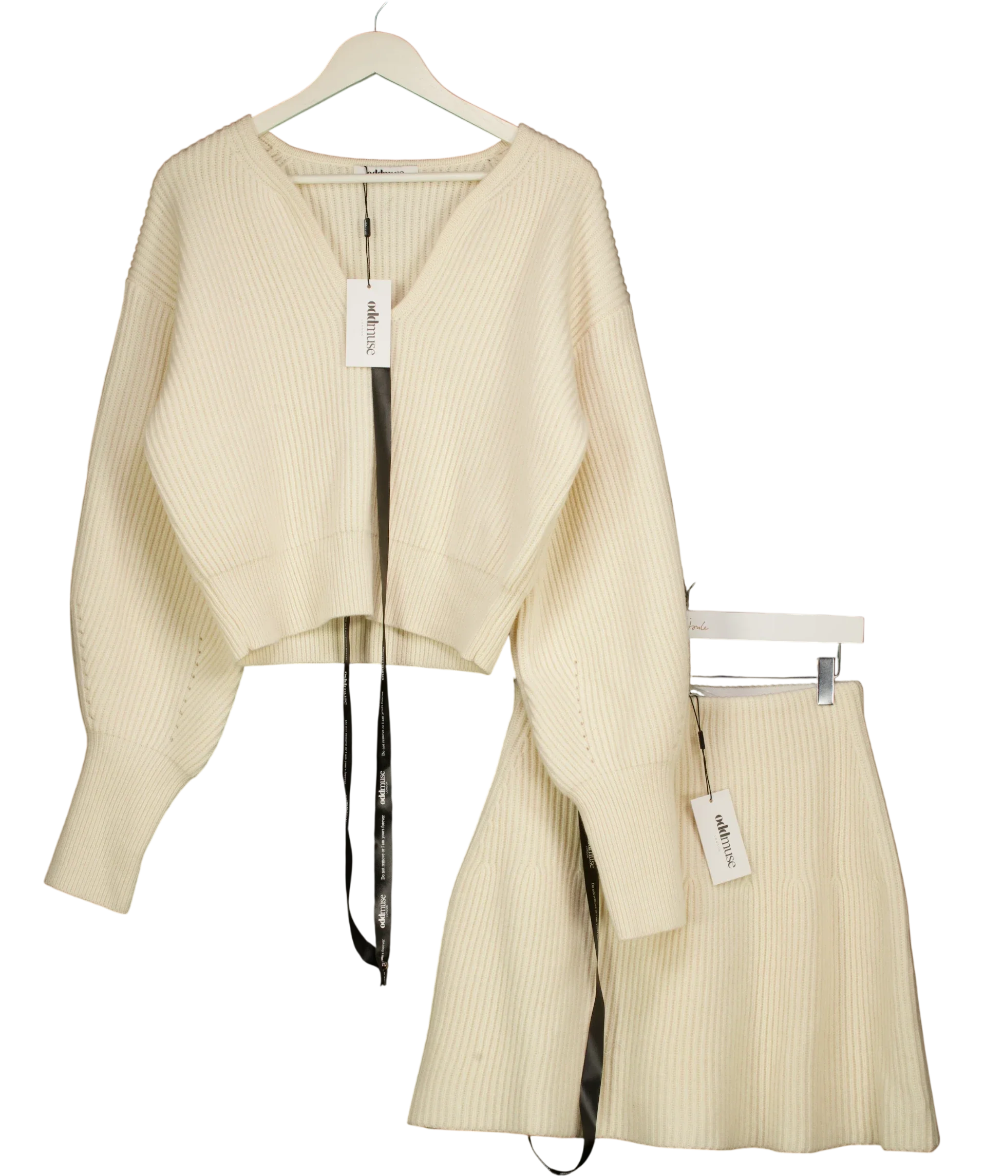 ODD MUSE Cream The Ultimate Muse Ribbed Jumper & Mini Skirt Set Cream, size UK S — front