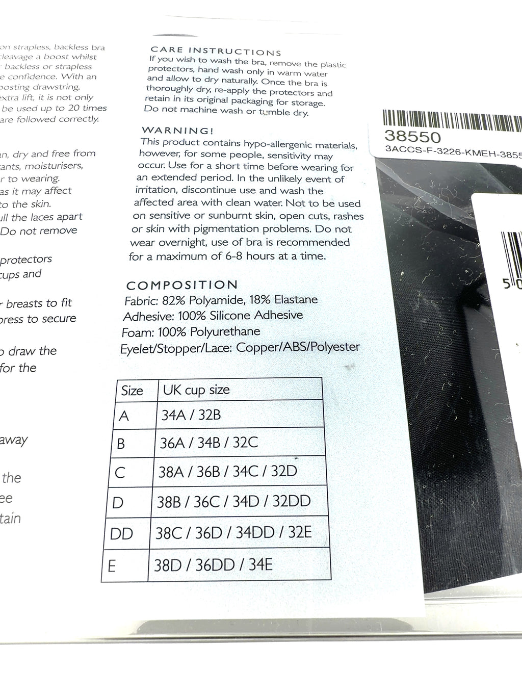 John Lewis Black Colour, size UK 34D — care label
