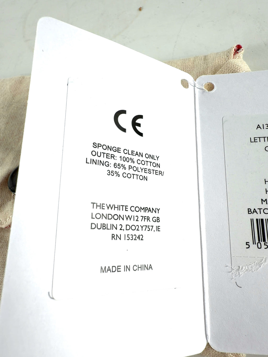The White Company Beige Letter to Father Christmas — care label