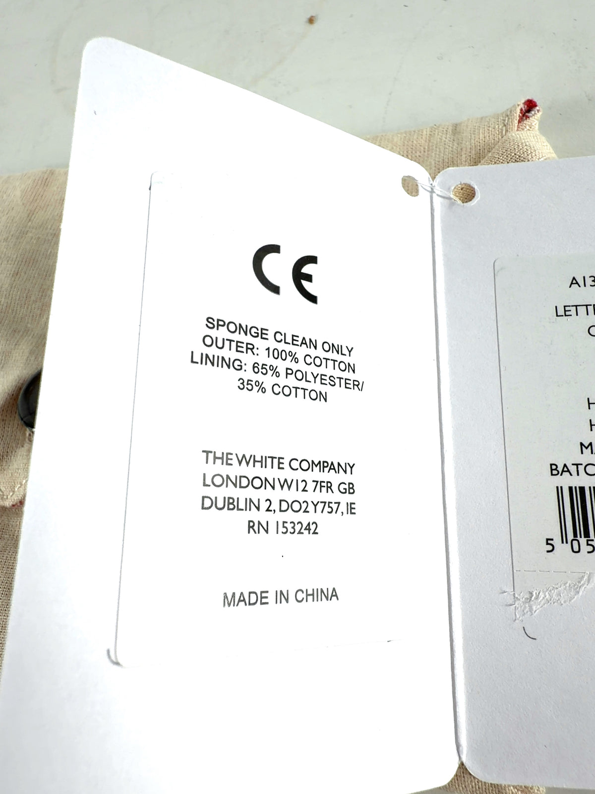 The White Company Beige Letter to Father Christmas — care label