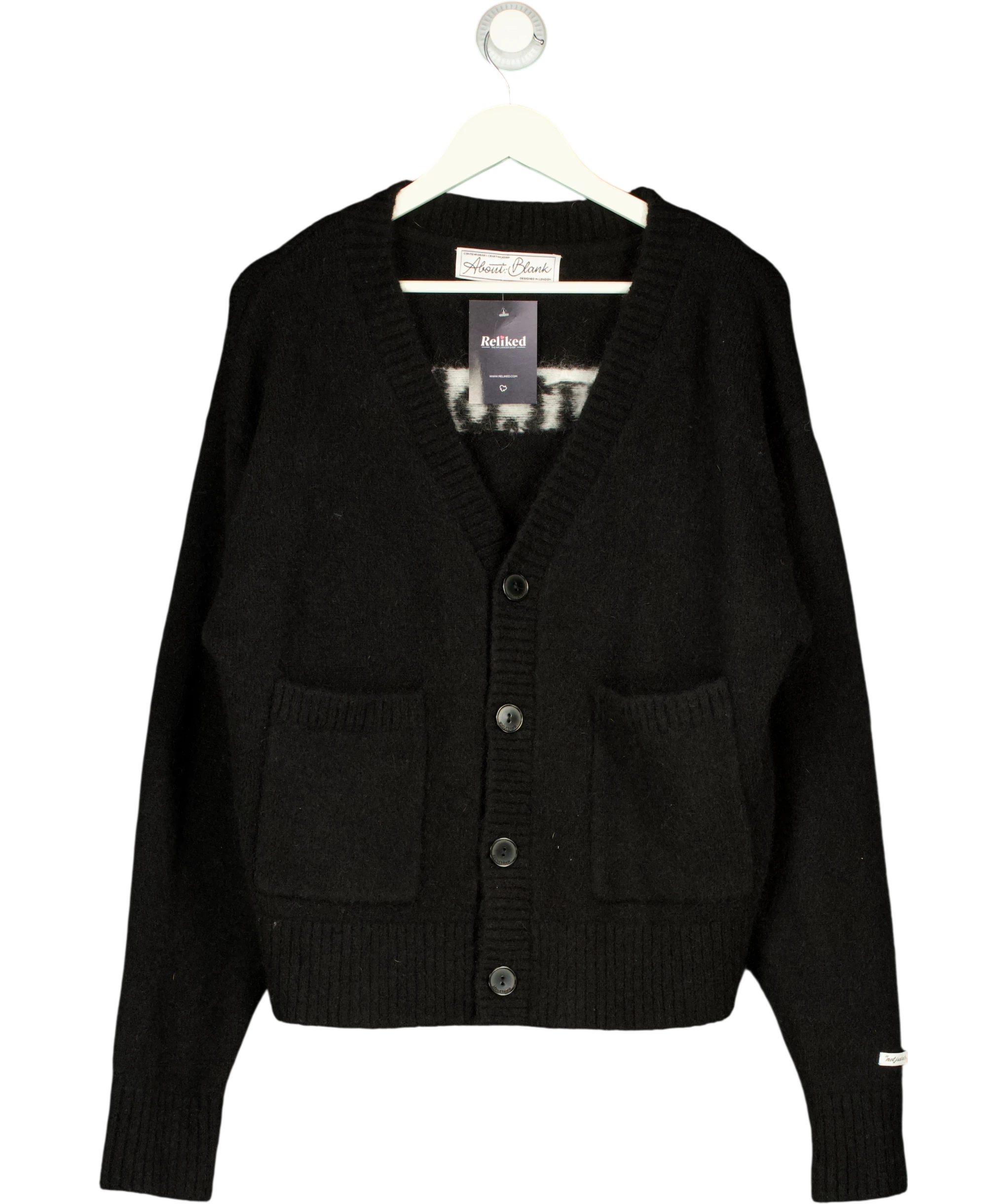 about:blank Black Mohair Knitted Crewneck UK M — Front