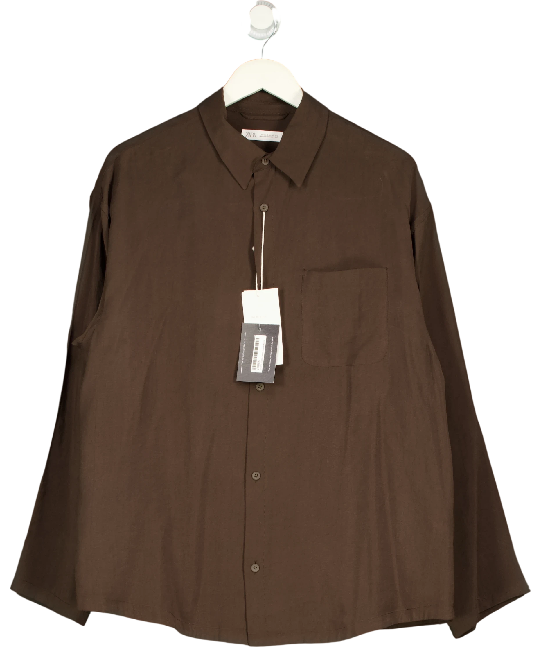 ZARA Brown Linen Regular Fit Shirt UK M — Front