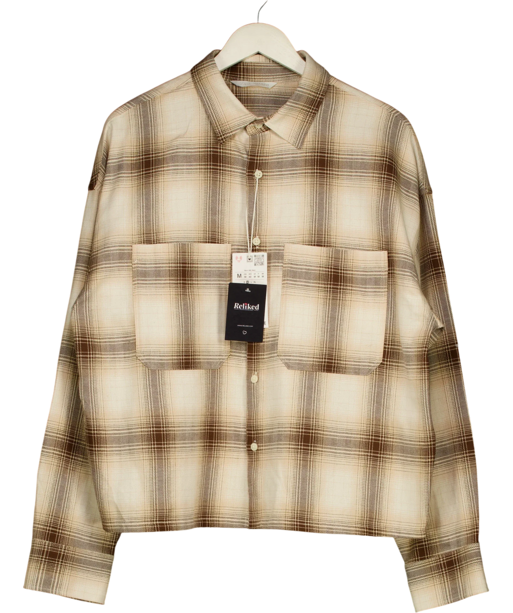 ZARA Beige Relaxed Fit Check Shirt UK M — Front