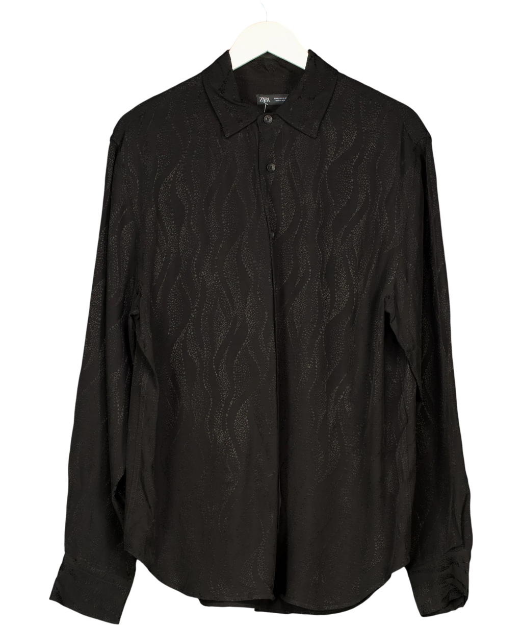 ZARA Black Linen/cotton Regular Fit Shirt UK M — Front