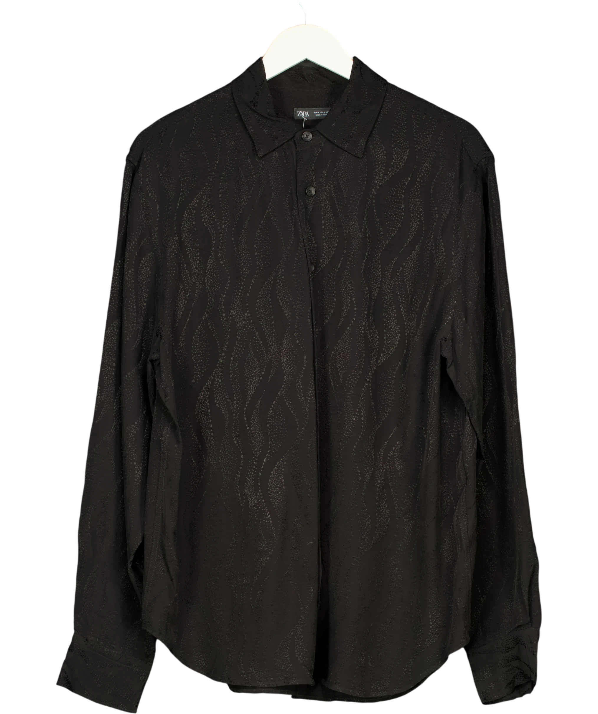 ZARA Black Linen/cotton Regular Fit Shirt UK M — Front