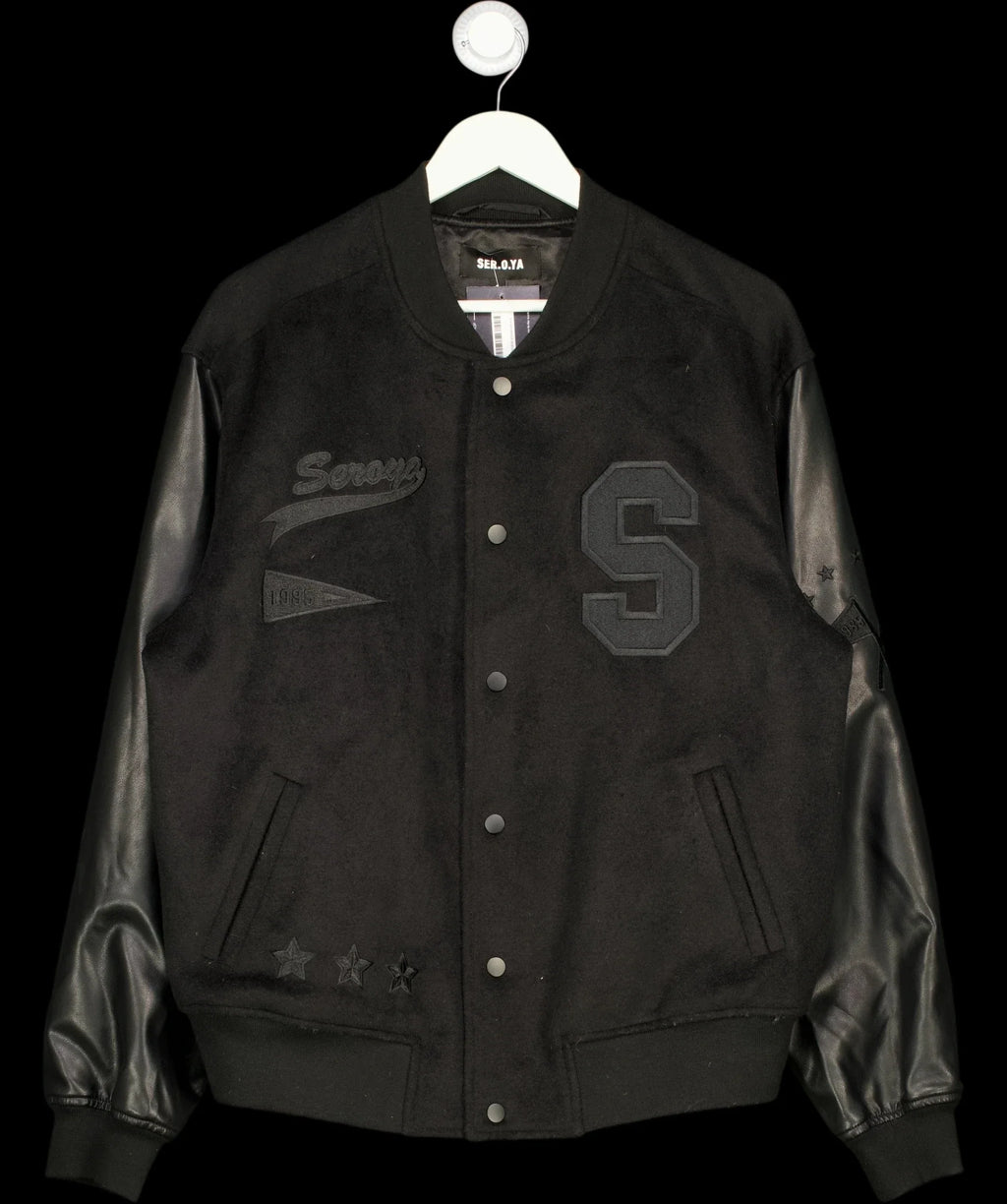 Ser.o.ya Black Malcolm Bomber Varsity Jacket Black, size UK L — detail