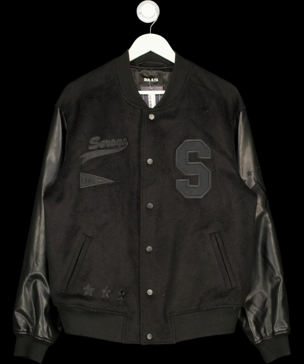 Ser.o.ya Black Malcolm Bomber Varsity Jacket Black, size UK L — detail